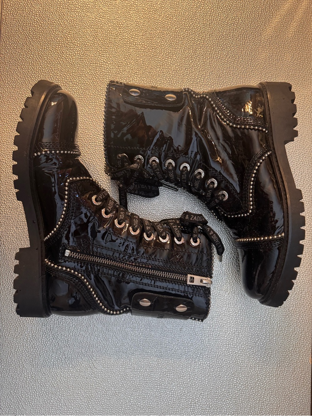 Zadig & Voltaire women's black leather Joe Wrinkle Studs Ankle Boots - Picture 2 of 16